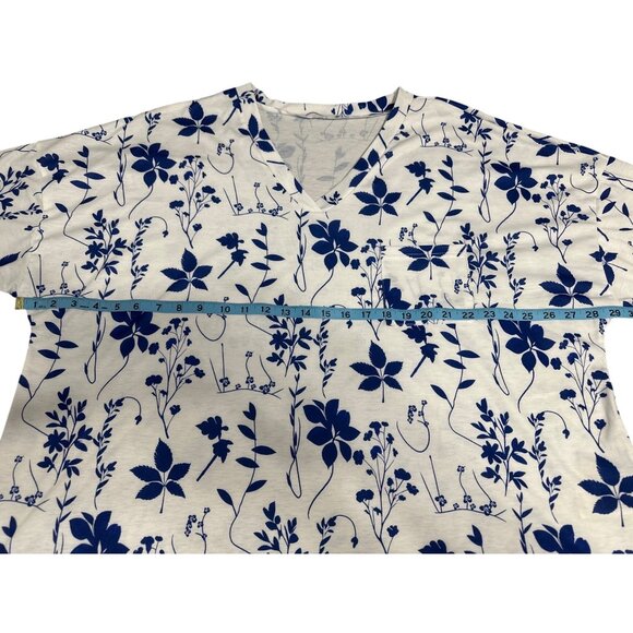 Emery Rose Womens Floral Print White & Blue V-Neck Pocketed Top 3XL - Picture 5 of 8
